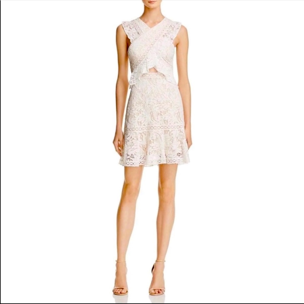 BXBG MAXAZRIA Careen Cream/Off-White Mini Dress, size 04 with cut-outs